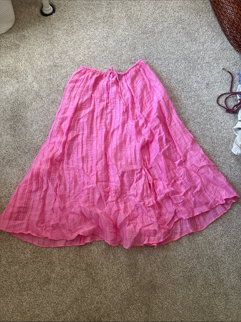 JCREW Pink Crinkle Midi Skirt with Slit